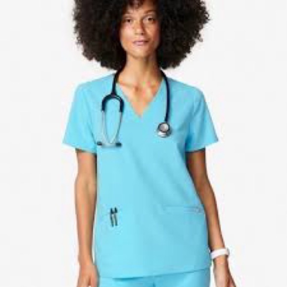 FIGS Neon Blue Casma Small EUC (3 pocket) Scrub Top